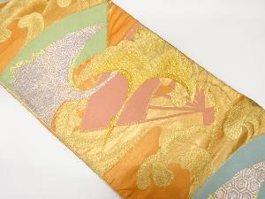 アンティーク　荒波に鶴・扇模様織り出し袋帯（材料）